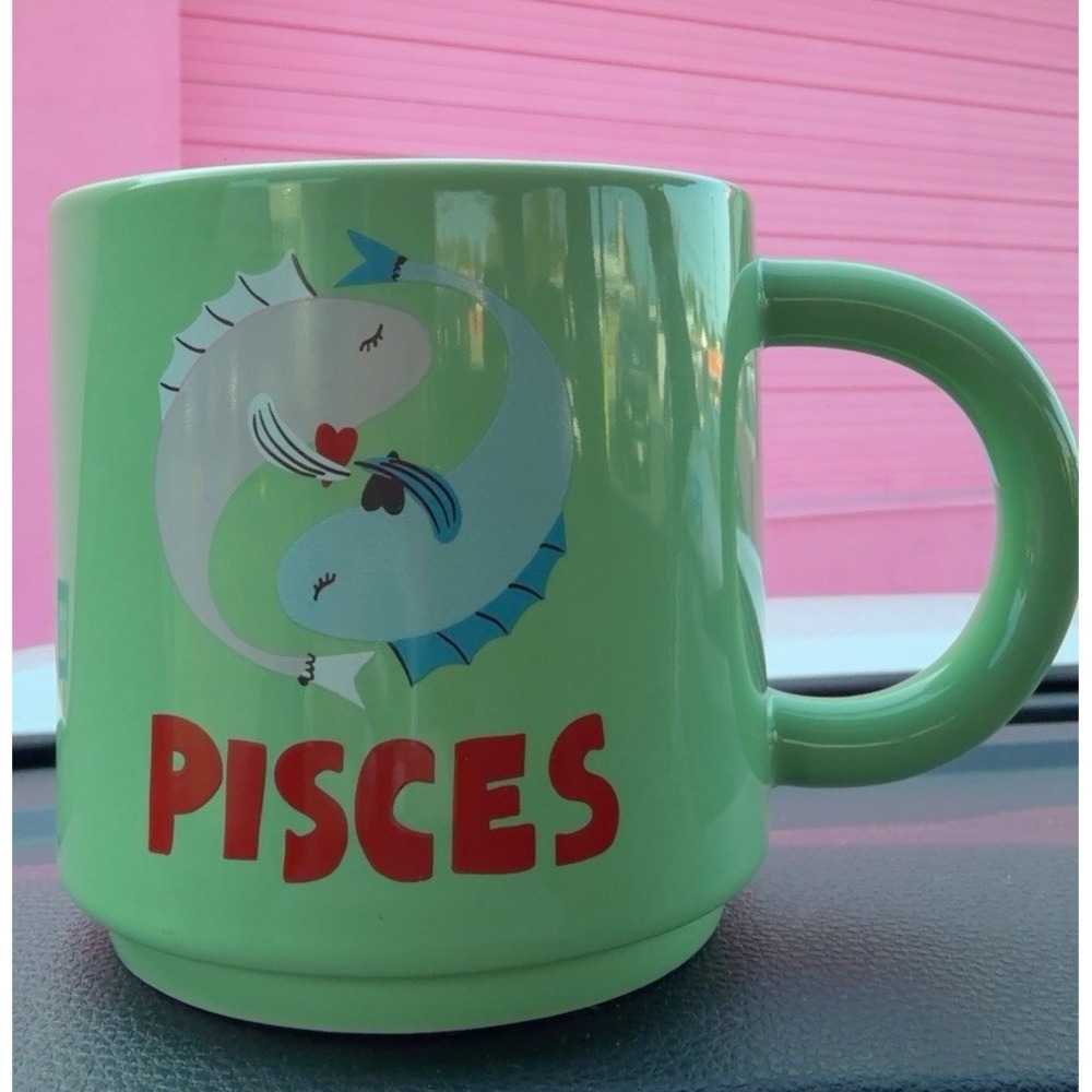 Pisces Zodiac Fish Graphic Green Ceramic Coffee Mug 12 fl oz Contemporary